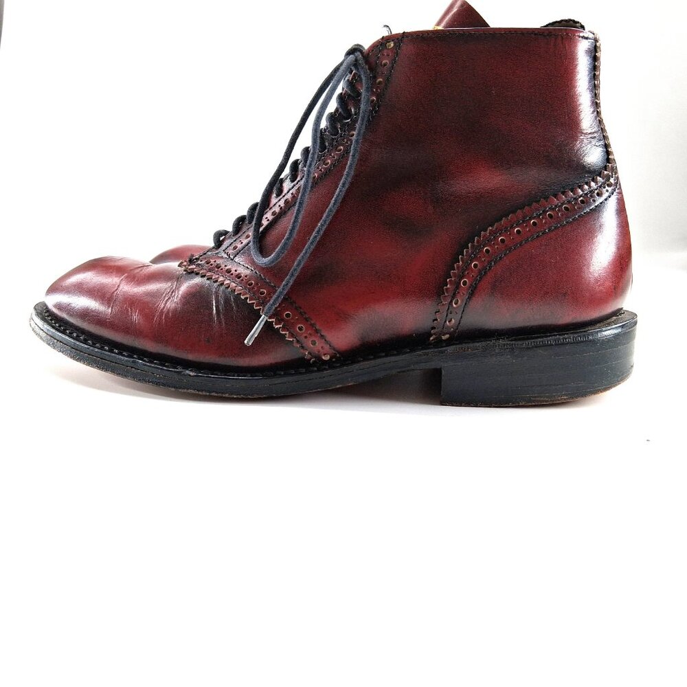 John Fluevog Burgundy Leather Brogue Wingtip Ankle Boots Pinked Lace UK5 US7 - Picture 6 of 15